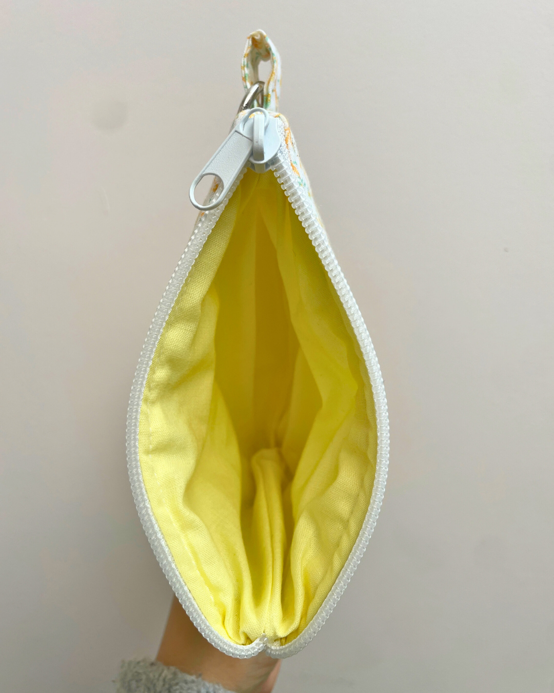Quilted Yellow Floral Keychain Wallet | Handmade Cotton Zipper Pouch