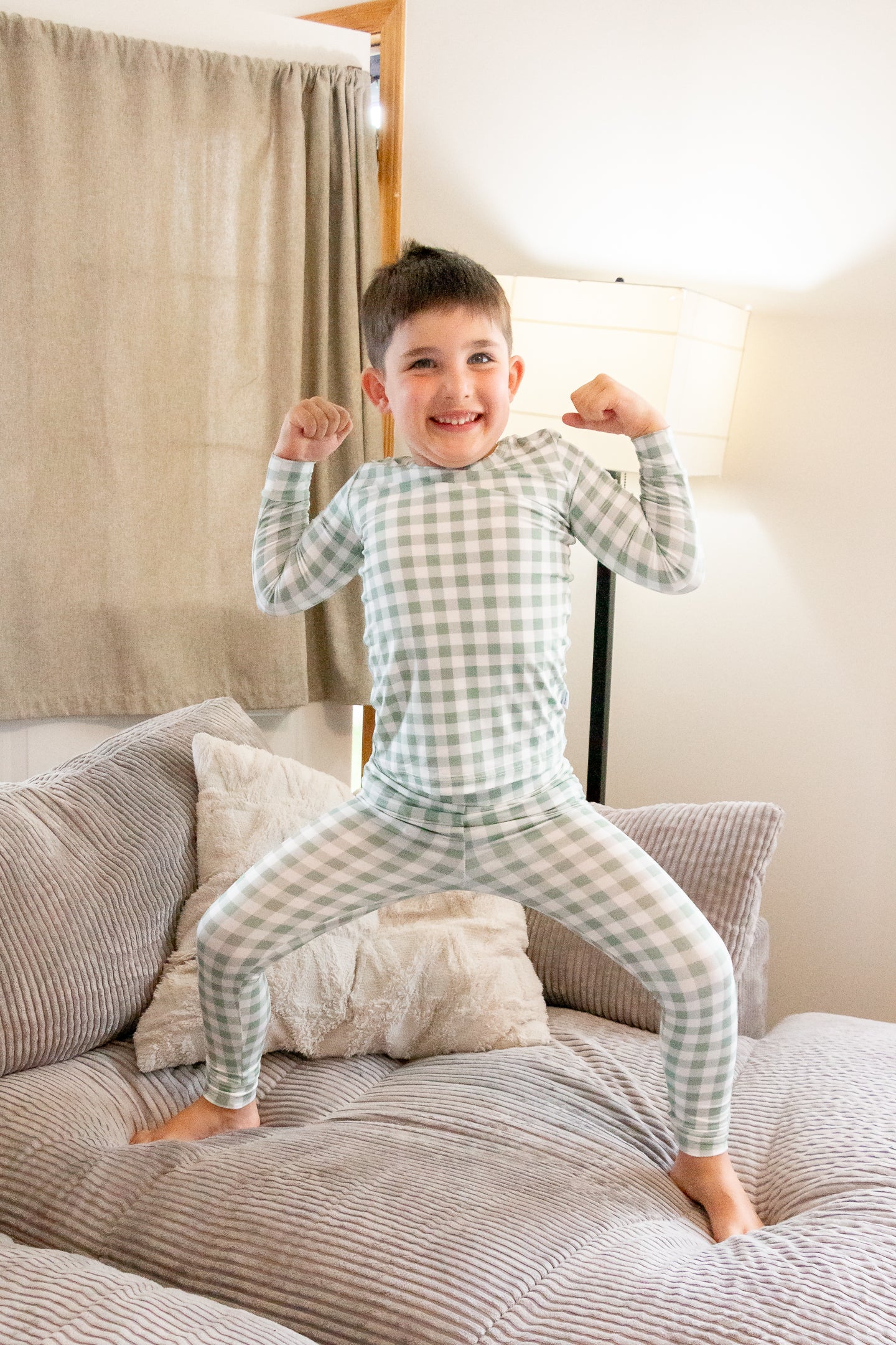 Sage Gingham Kids Pajama Set – Soft Two-Piece Sleepwear | 2T to 6T