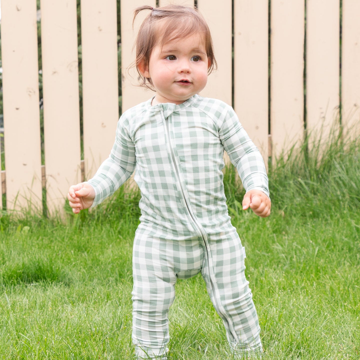 Sage Gingham Zipper Pajamas | Newborn to 24M