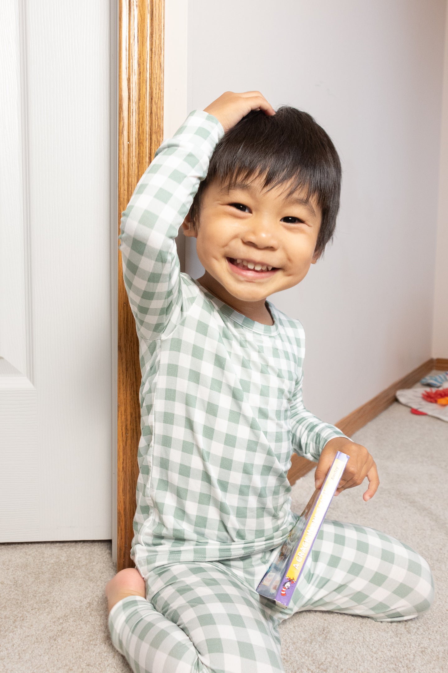 Sage Gingham Kids Pajama Set – Soft Two-Piece Sleepwear | 2T to 6T