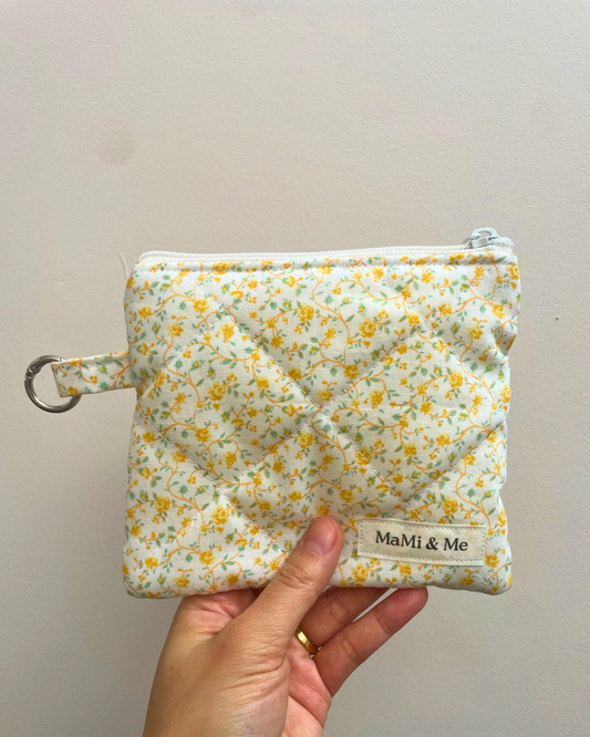 Quilted Yellow Floral Keychain Wallet | Handmade Cotton Zipper Pouch
