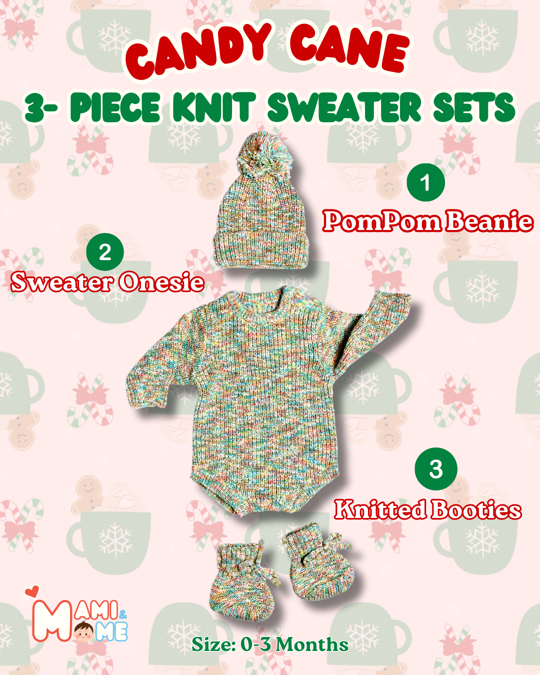 Candy Cane 3-Piece Knit Newborn Sweater Set