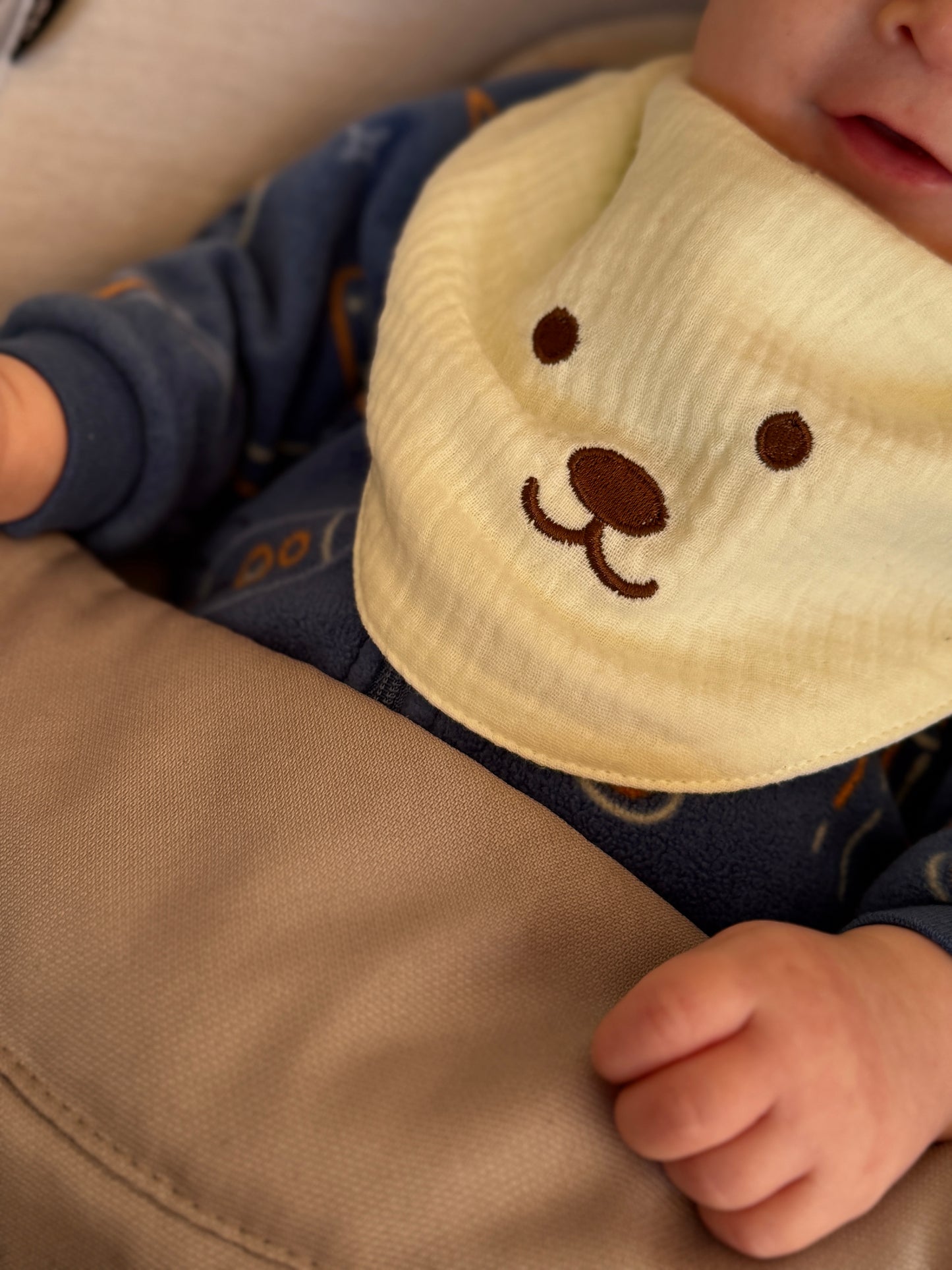 Embroidered Bear Muslin Bandana Baby Bib