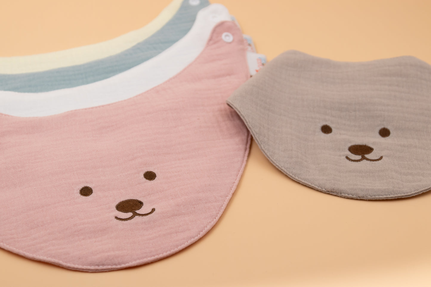 Embroidered Bear Muslin Bandana Baby Bib