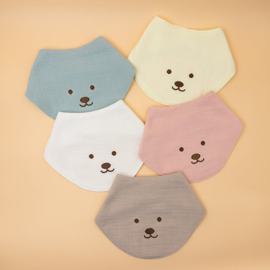 Embroidered Bear Muslin Bandana Baby Bib