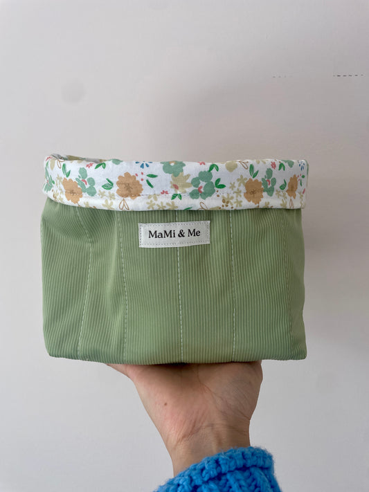 Sage Green Fabric Storage Basket – Corduroy Vanity Organizer & Nursery Diaper Caddy