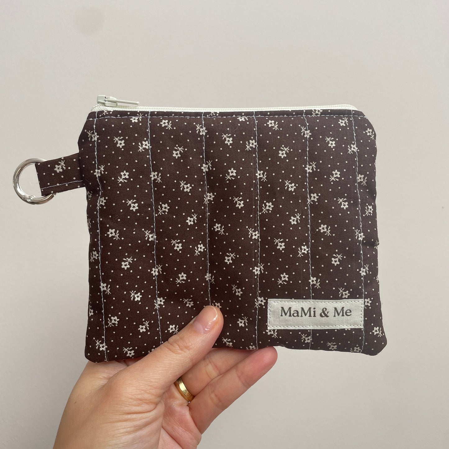 Brown & Cream Floral Quilted Wallet | Handmade Cotton Zipper Pouch