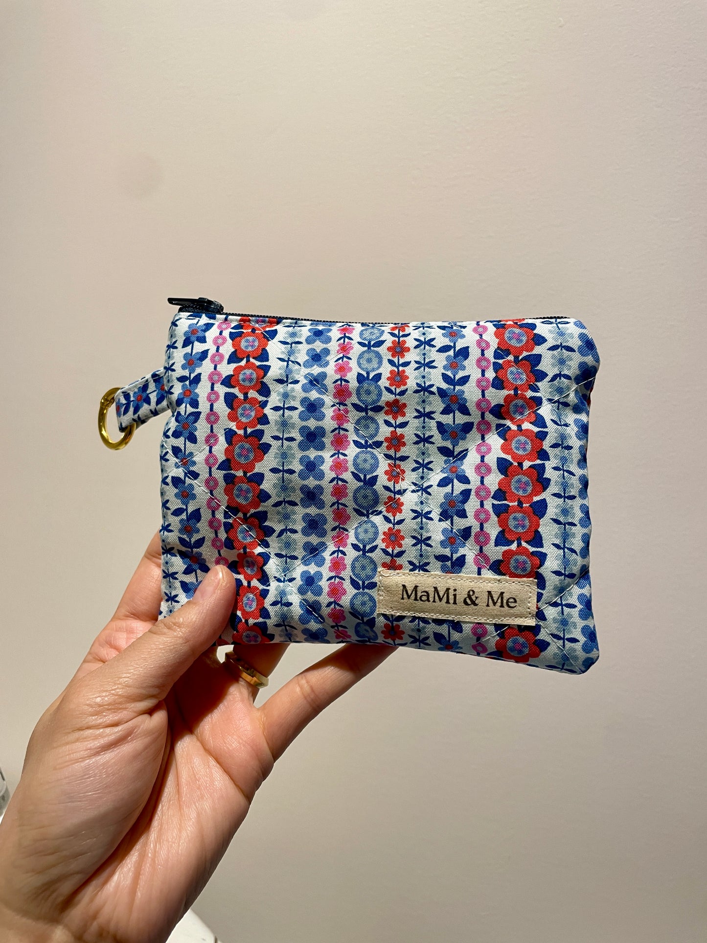 Nordic Floral Quilted Wallet & Wrislet | Handmade Cotton Zipper Pouch