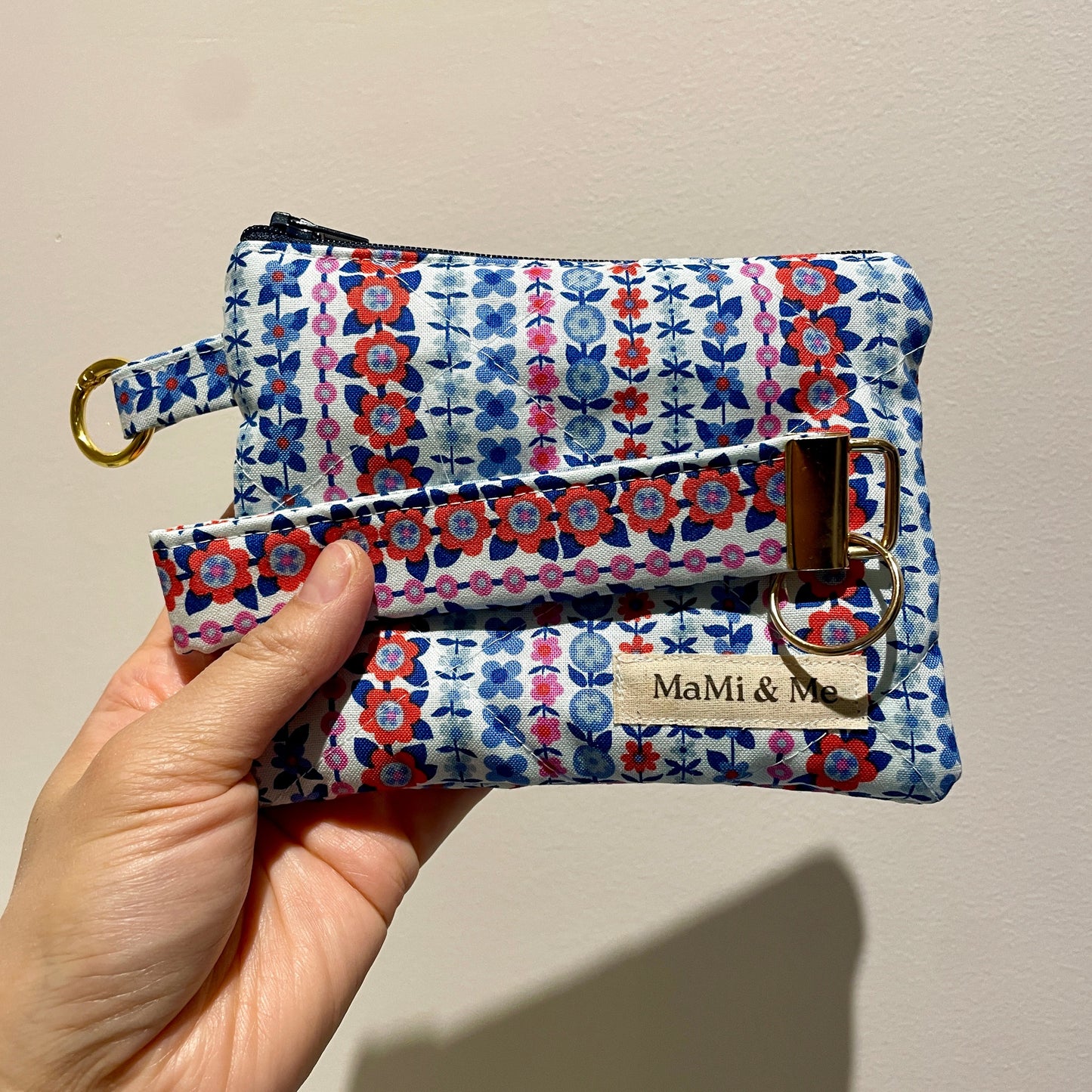 Nordic Floral Quilted Wallet & Wrislet | Handmade Cotton Zipper Pouch