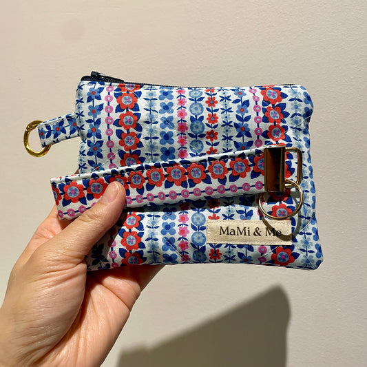 Nordic Floral Quilted Wallet & Wrislet | Handmade Cotton Zipper Pouch
