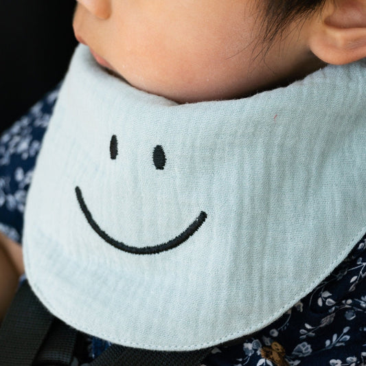 Embroidered Smiley Muslin Bandana Baby Bib